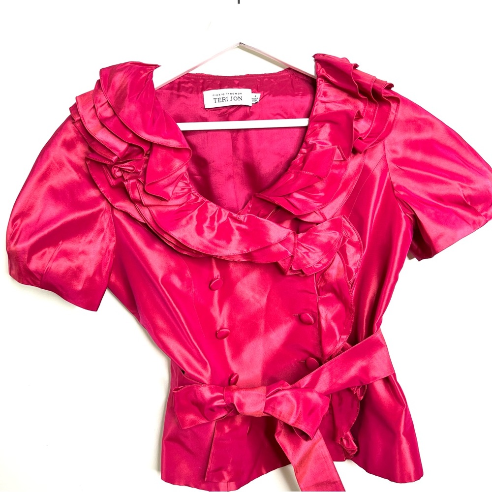 Rickie Freeman Teri John Pink Silk Wrap Blouse Size 4